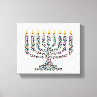 Toile Hanukkiah made with Gems Stretched Canvas Print