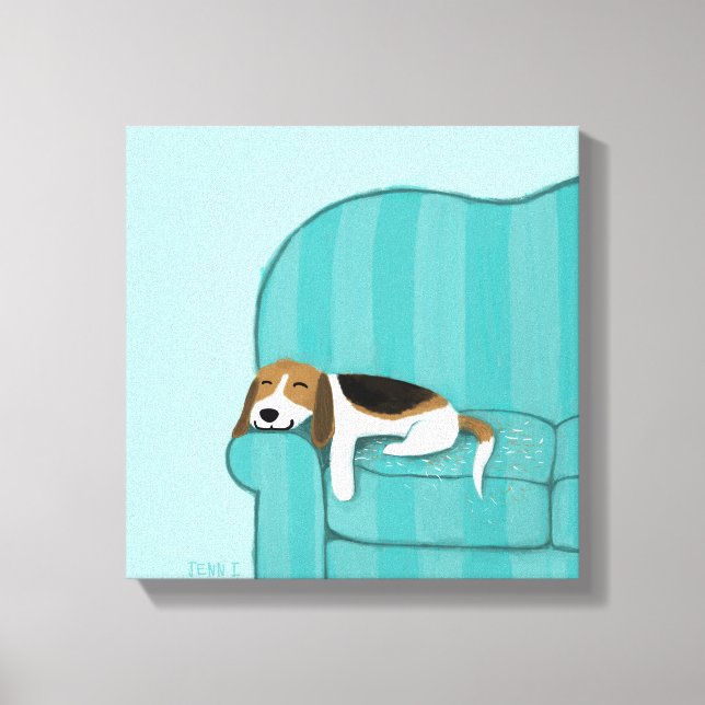 Toile Happy Couch Beagle | Chien dormant mignon | Art po (Recto)