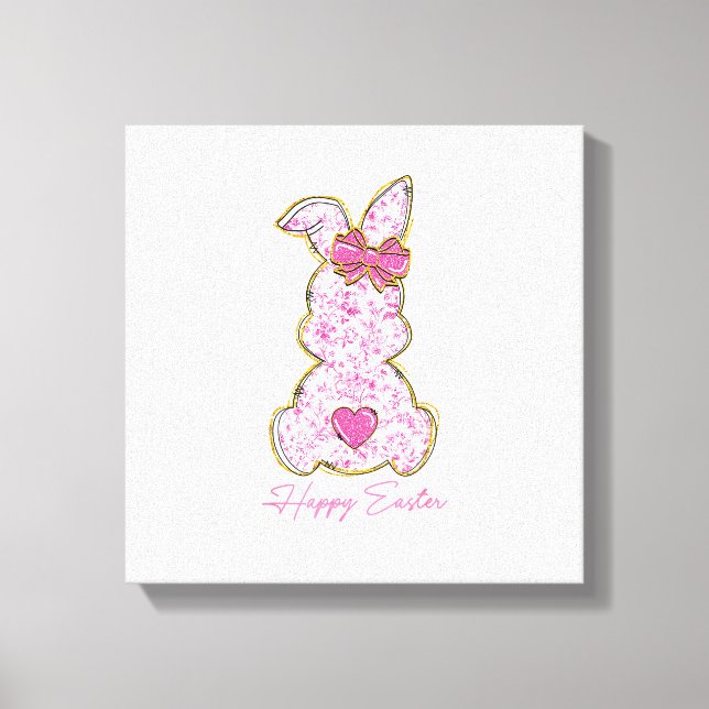 Toile Happy Easter Bunny Girls Easter Women Pink Floral  (Recto)
