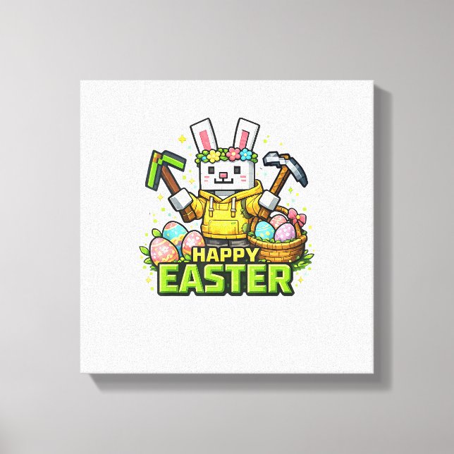 Toile Happy Easter Day Bunny Egg Gamer Video Game Kids M (Recto)