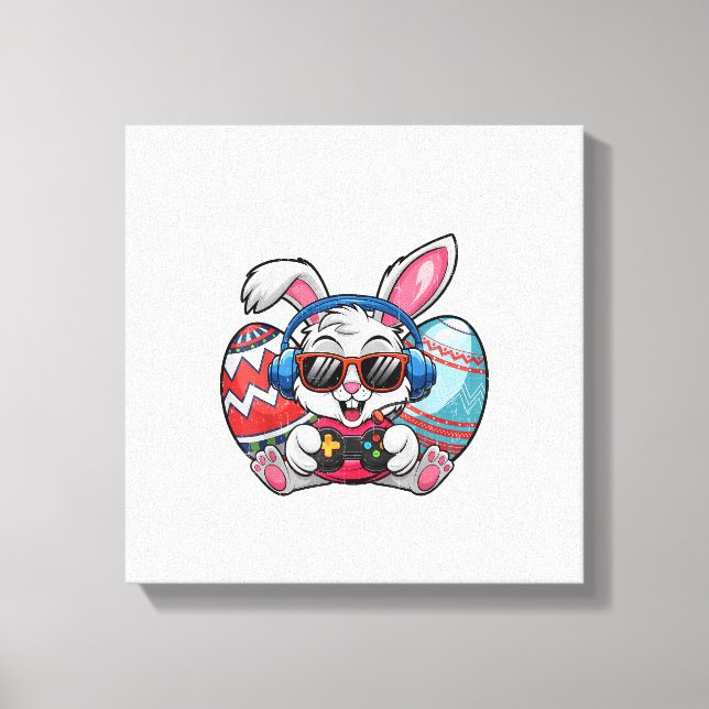 Toile Happy Easter Day Cute Bunny Playing Video Game Kid (Recto)