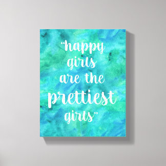 Toile Happy Girls cite aquarelle en bleu aqua