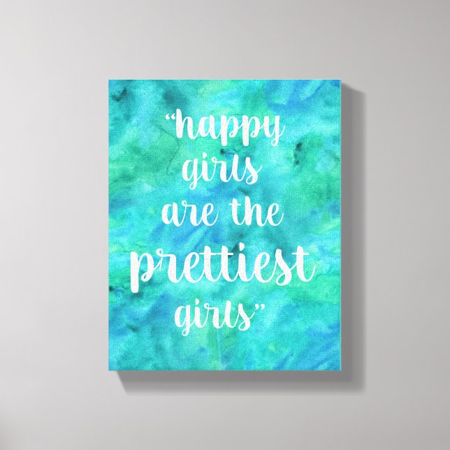 Toile Happy Girls cite aquarelle en bleu aqua (Recto)