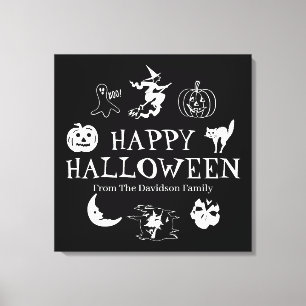 Toile Happy Halloween nom personnalisé noir décoration é