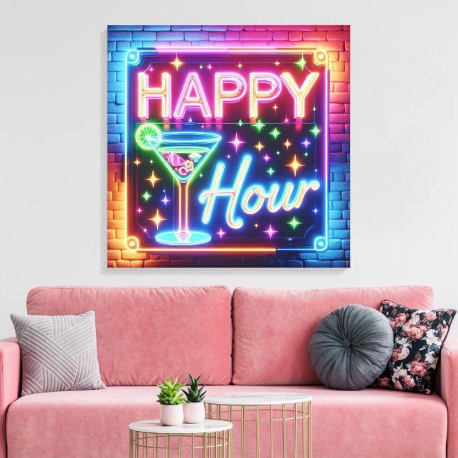 Toile Happy Hour Sign On Rainbow Brick (Insitu(Salon))