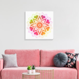 Toile Harmonie radiante : Boho Orange et Pink Mandala