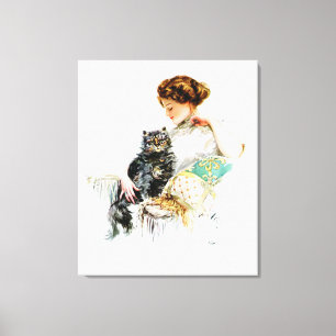 Toile Harrison Fisher : Femme avec le chat