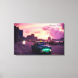 Toile Havana Cuba au coucher du soleil avec des véhicul