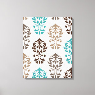 Toile Heart Damask Art Ib Browns Crème Turquoise