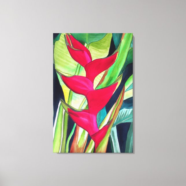 Toile Heliconia Lobster Claw fleur d'aquarelle tropicale (Recto)