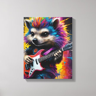 Toile Hérisson joue de la guitare, graffiti rock