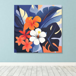Toile Hibiscus et Plumeria hawaïens modernes du milieu d