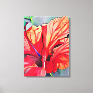 Toile Hibiscus rouge fleurs tropicales aquarelle art