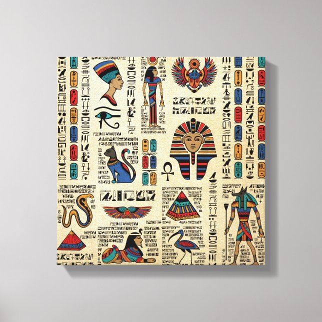 Toile Hiéroglyphes et divinités égyptiennes sur papyrus (Recto)