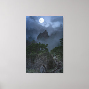 Toile Hilltop plein Lune Imaginaire en ruines Château