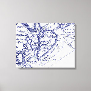 Toile Hilton Head Island SC Carte Vintage Marine Blue