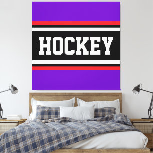 Toile HOCKEY Sportif Violet Noir Rouge Blanc Rayures