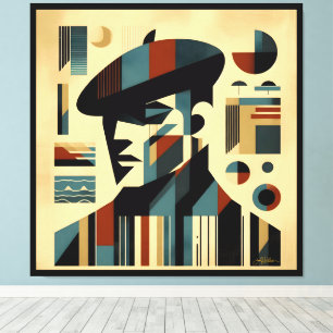 Toile Homme D'Art Moderne Du Milieu Du Siècle Portant Un