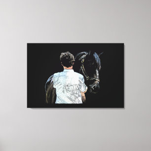 Toile Homme tenant Cheval Dark Stretched Canvas Imprimer