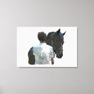 Toile Homme tenant Cheval Léger Étiquette Tablette Impre