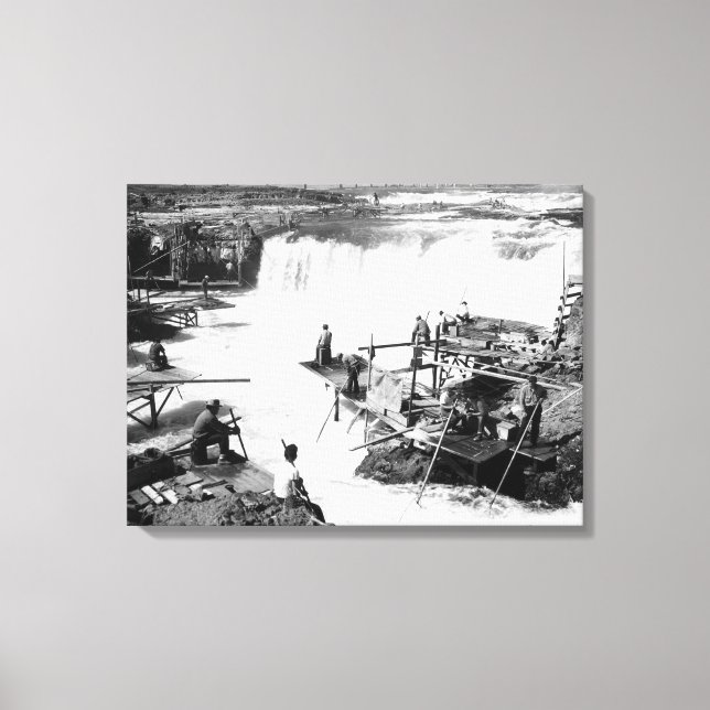 Toile Hommes pêchant à Celilo Falls Photographie (Recto)