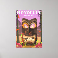 Honolulu Hawaii masque visage affiche de voyage