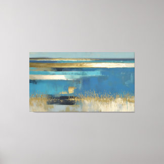 Toile Horizon calme en or et bleu