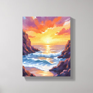 Toile Horizon Doré Aquarelle du coucher de soleil jaun