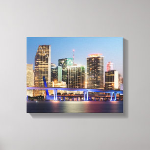 Toile Horizon lumineux de Miami du centre au crépuscule