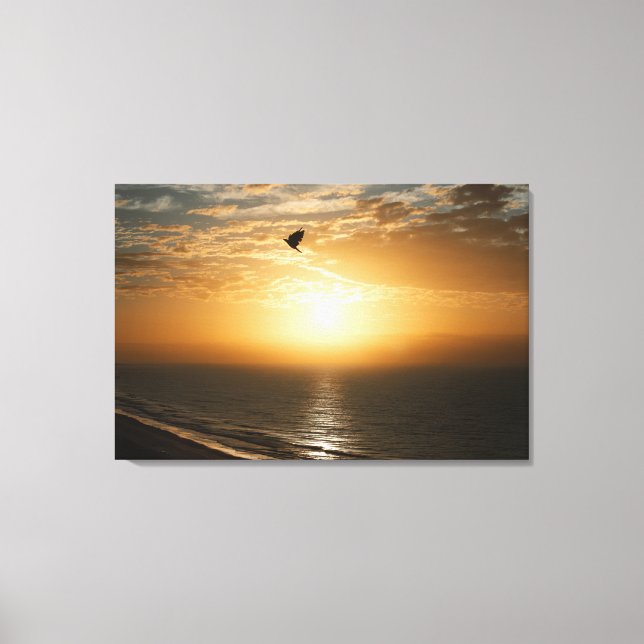 Toile Horizon Océan Front Sunrise Vue Oiseau Silhouette (Recto)