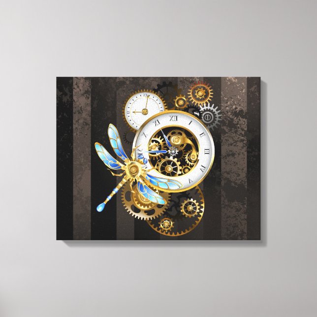 Toile Horloge à vapeur avec libellule mécanique (Recto)