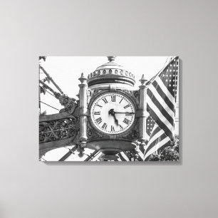 Toile Horloge de rue de l'État   Paysage noir et blanc