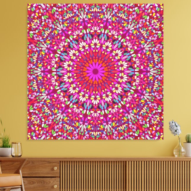 Toile Hot Pink Mandala – Premium Wrapped Canvas Radiance (Insitu(Salon))