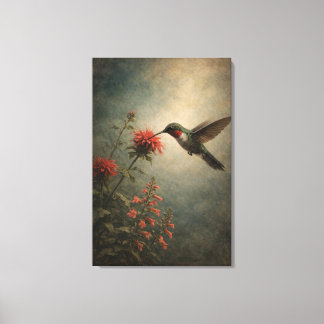 Toile Hummingbird Bloom | Floral Bird Print | Stretched
