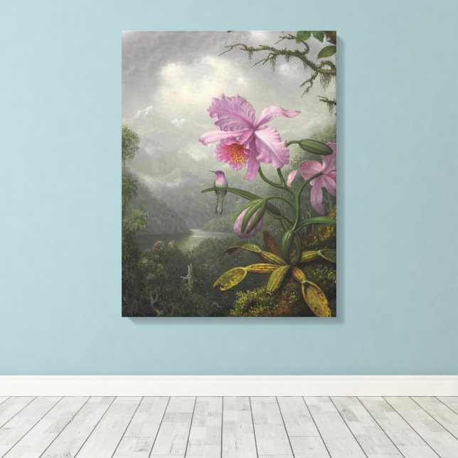 Toile Hummingbird Perched on an Orchid Plant by MJ Heade (Insitu (Plancher de Bois))