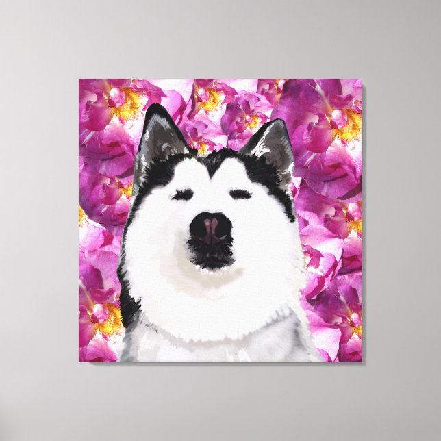 Toile Husky Chien et Rose Single Wall Art (Recto)