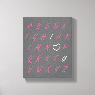 Toile I Love You ABC's Grey Pink & White Canvas Wall Art