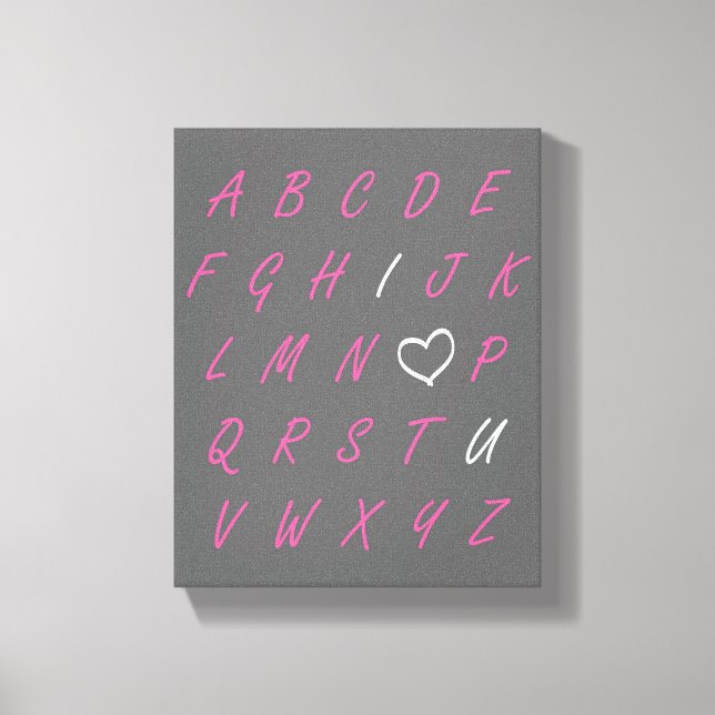 Toile I Love You ABC's Grey Pink & White Canvas Wall Art (Recto)