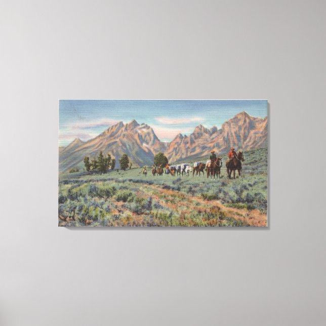 Toile Idaho - Vue des hommes à cheval sur Teton Mts. (Recto)