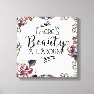 Toile Il y a de la beauté partout Papillons et roses