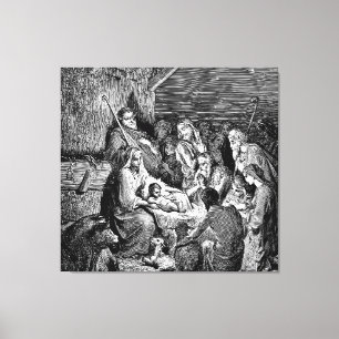 Toile Illustrated Christmas Nativity Scene