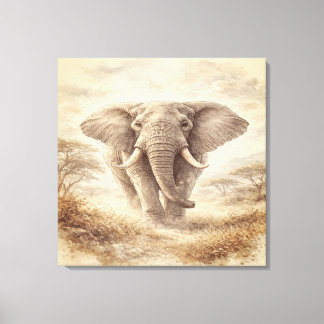 Toile Illustration aquarelle de l'éléphant d'Afrique maj