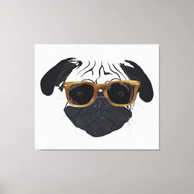 Toile Illustration de chien de Carlin de lunettes dorées (Recto)