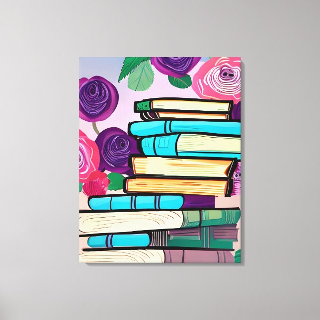 Toile Illustration de livres et de fleurs Art numérique (Recto)