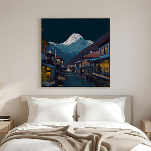 Toile Illustration de Namche Bazaar sous les étoiles d'E