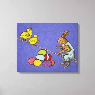 Toile Illustration de Pâques : lapin qui couve des œufs