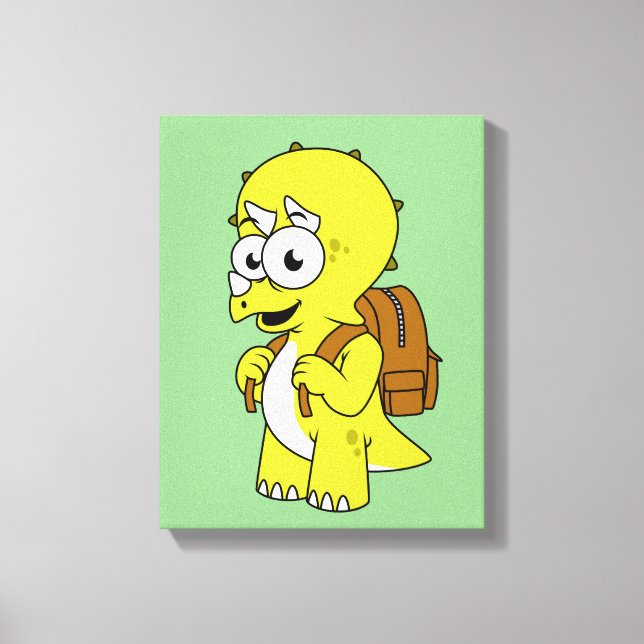 Toile Illustration De Tricératops Avec Sac À Dos. (Recto)