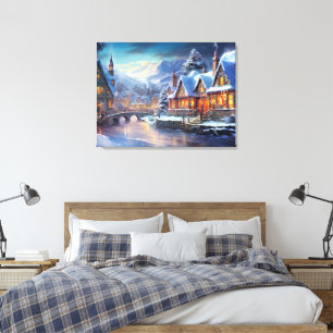 Toile Illustration de village d'hiver
