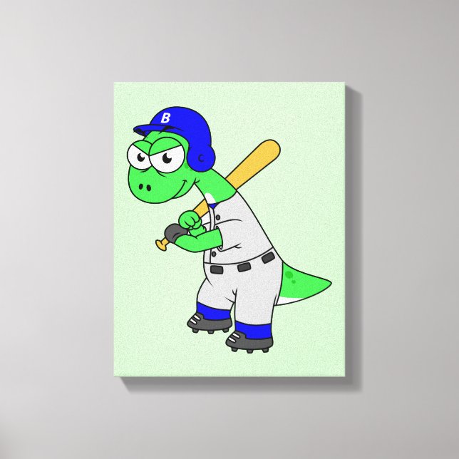 Toile Illustration D'Un Joueur De Baseball Brontosaurus. (Recto)