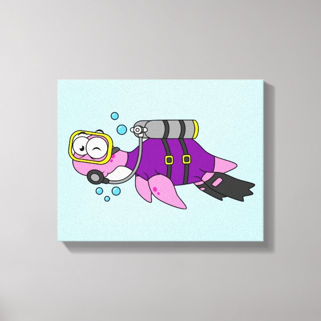 Toile Illustration D'Un Loch Ness Monster Scuba Diver. (Recto)